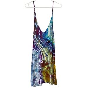 Handmade Geode Tie Dye Dress Womens Size Medium Deep Vneck Upcycled Colorful